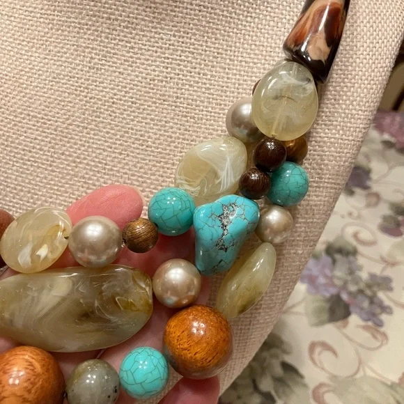 CHICOS ONE OF A KIND NECKLACE WITH AUTHENTIC TURQUOISE, ACRYLIC, WOOD and STONE - Picture 9 of 16
